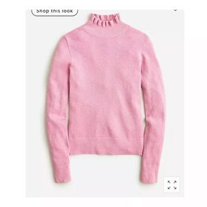 NWT J. Crew Merino Wool Resort Pink Ruffled Neck Turtleneck Sweater Womens Sz XS